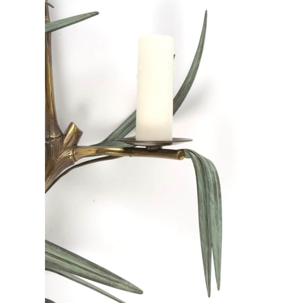 1960 Paire rare d’appliques murales en bronze modèle bambou signées Maison Charles 7