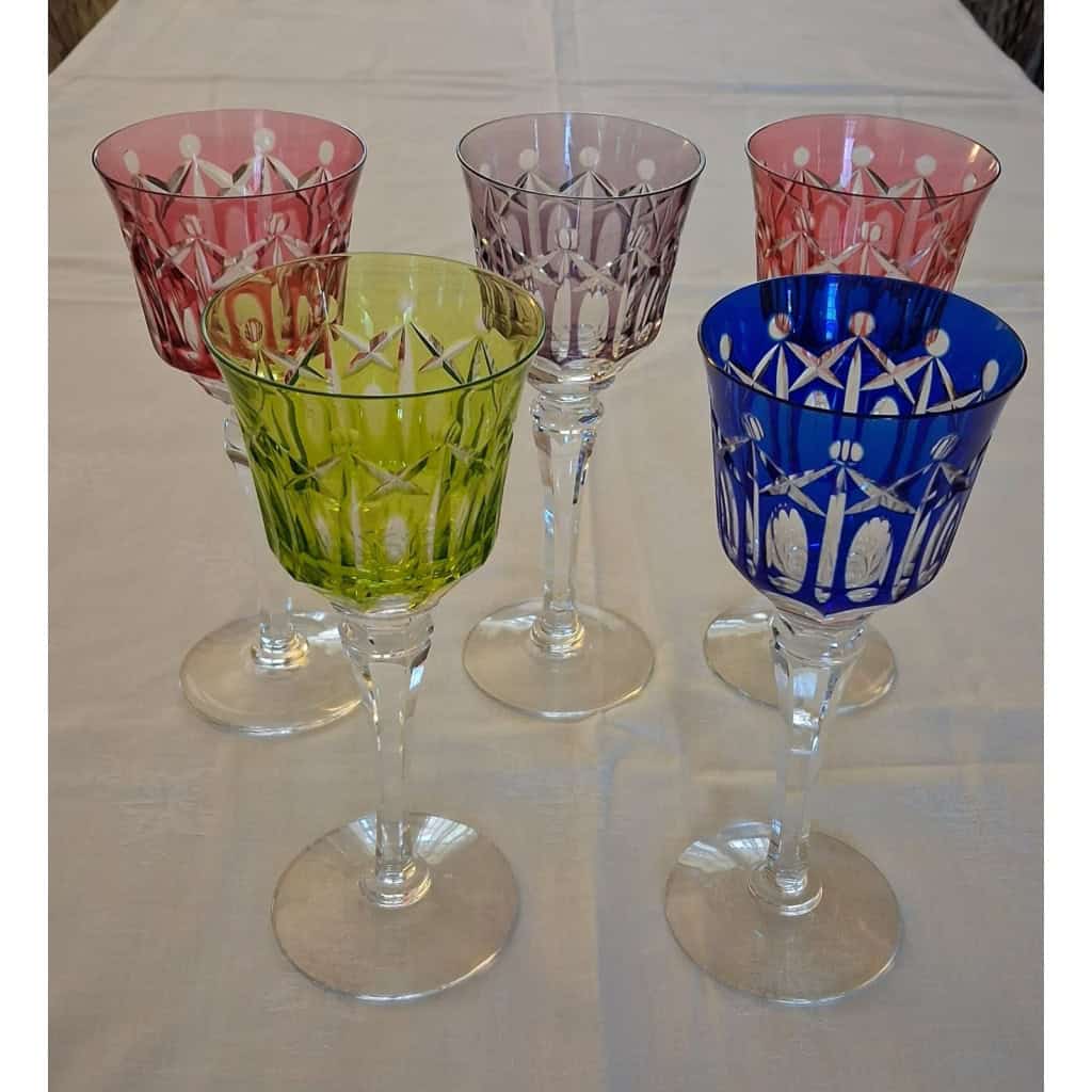 5 grands verres Roemer de couleur, beau modèle de la cristallerie de Lorraine 3