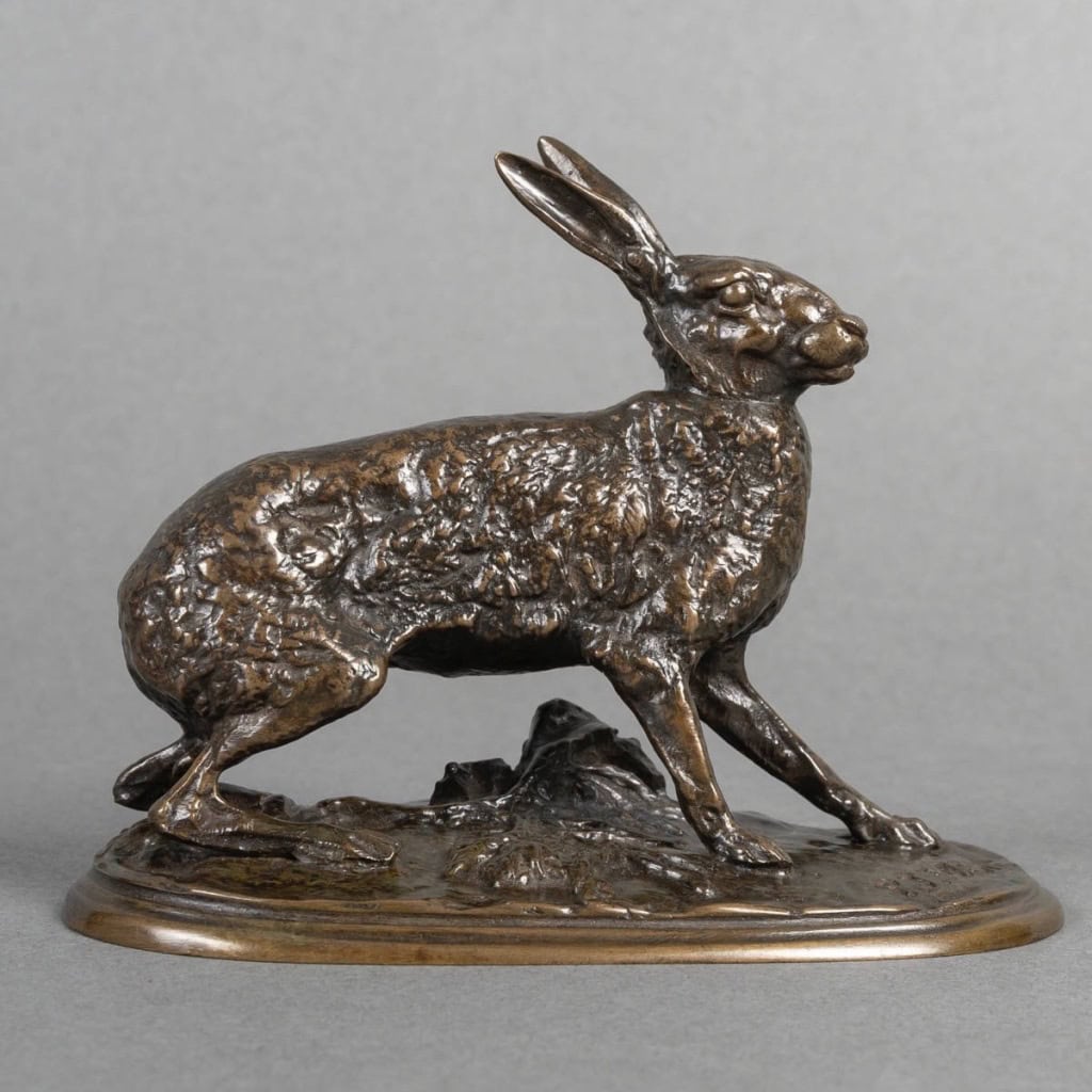 Sculpture – Lièvre Au Repos , Pierre – Jules Mêne (1810-1879) – Bronze 3
