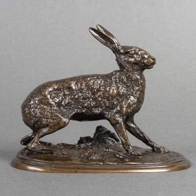 Sculpture – Lièvre Au Repos , Pierre – Jules Mêne (1810-1879) – Bronze