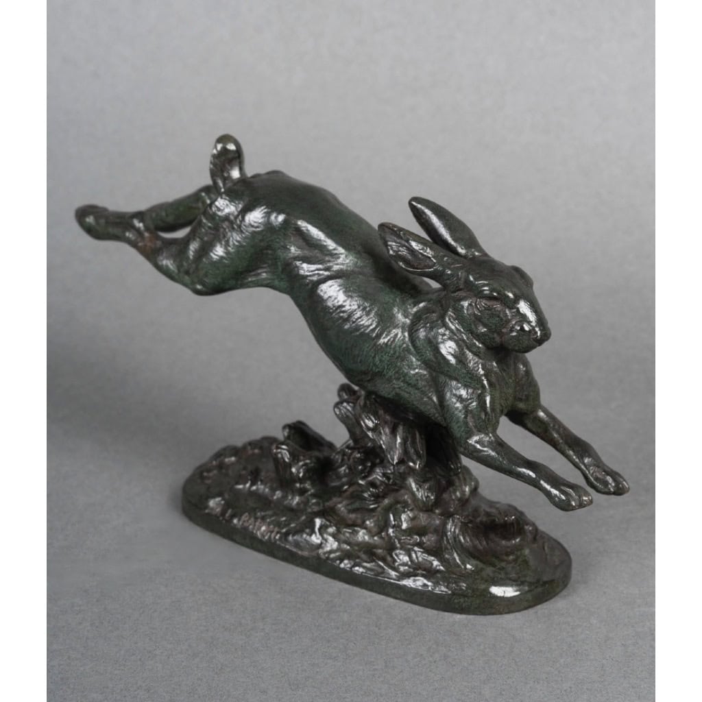 Sculpture – Le Lièvre Courant , Alfred Barye (1839-1882) – Bronze 4