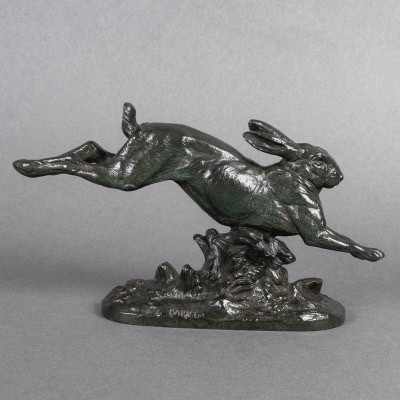 Sculpture – Le Lièvre Courant , Alfred Barye (1839-1882) – Bronze