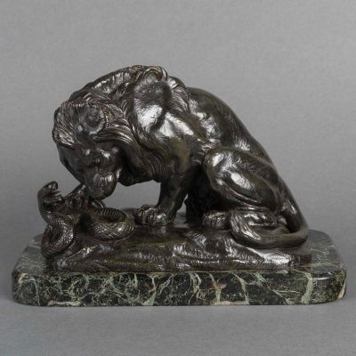 Sculpture – Le Lion Au Serpent , Antoine – Louis Barye (1795-1875) – Bronze