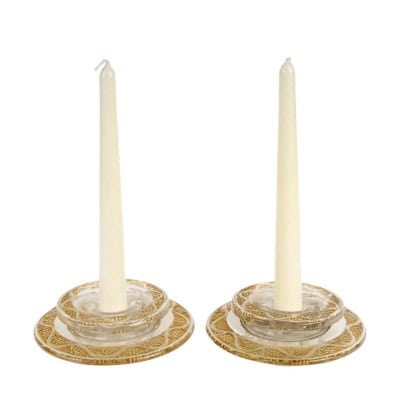 1934 René Lalique – Paire De Bougeoirs Art Déco Ricquewihr Verre Blanc Patiné Sépia 1934 René Lalique – Paire De Bougeoirs Art Déco Ricquewihr Verre Blanc Patiné Sépia