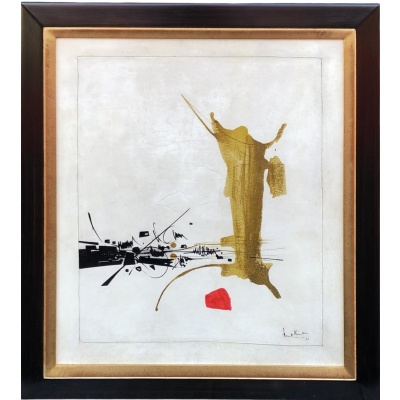 Georges MATHIEU Composition Huile sur parchemin signé et daté 1961 Certificat comité G Mathieu