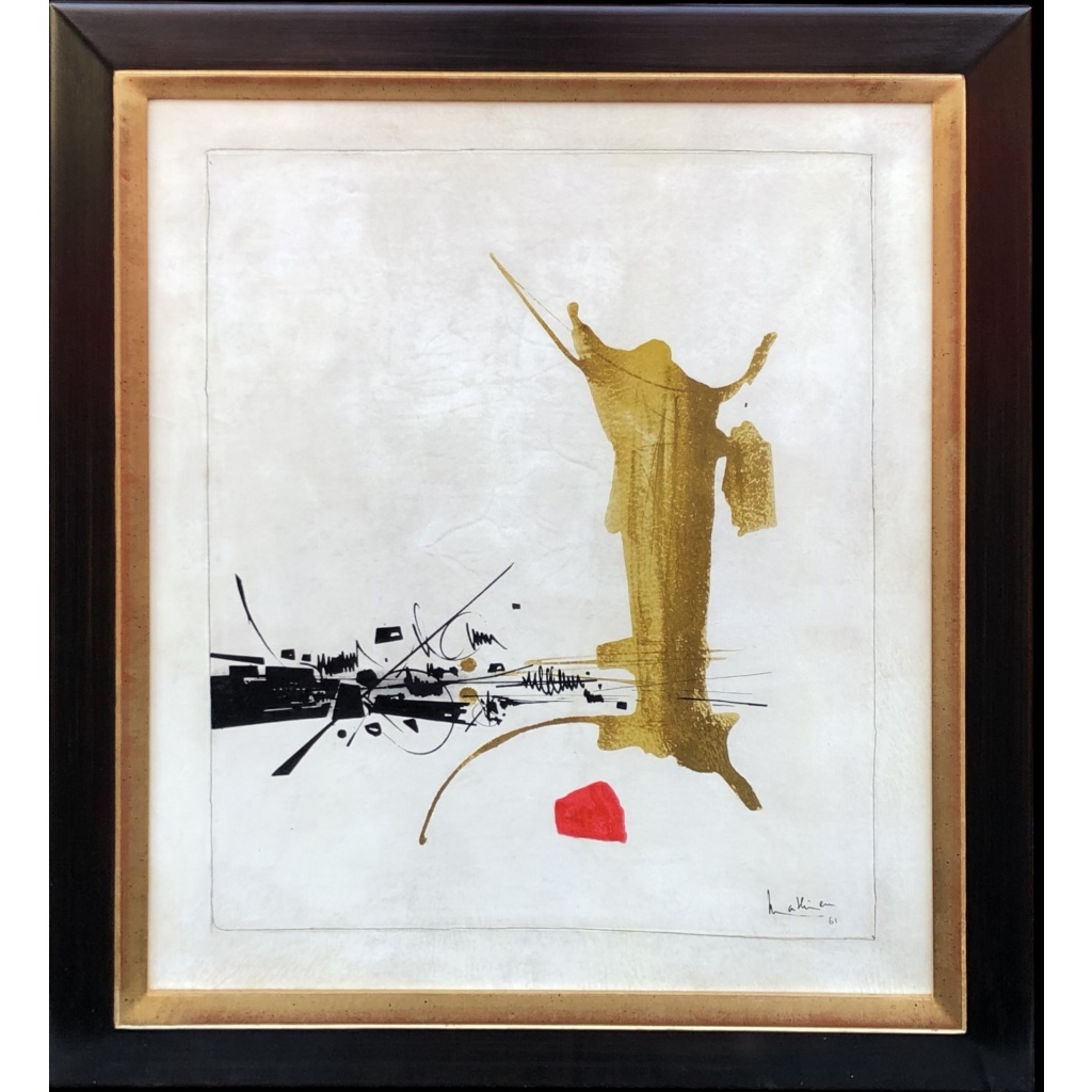 Georges MATHIEU Composition Huile sur parchemin signé et daté 1961 Certificat comité G Mathieu 7