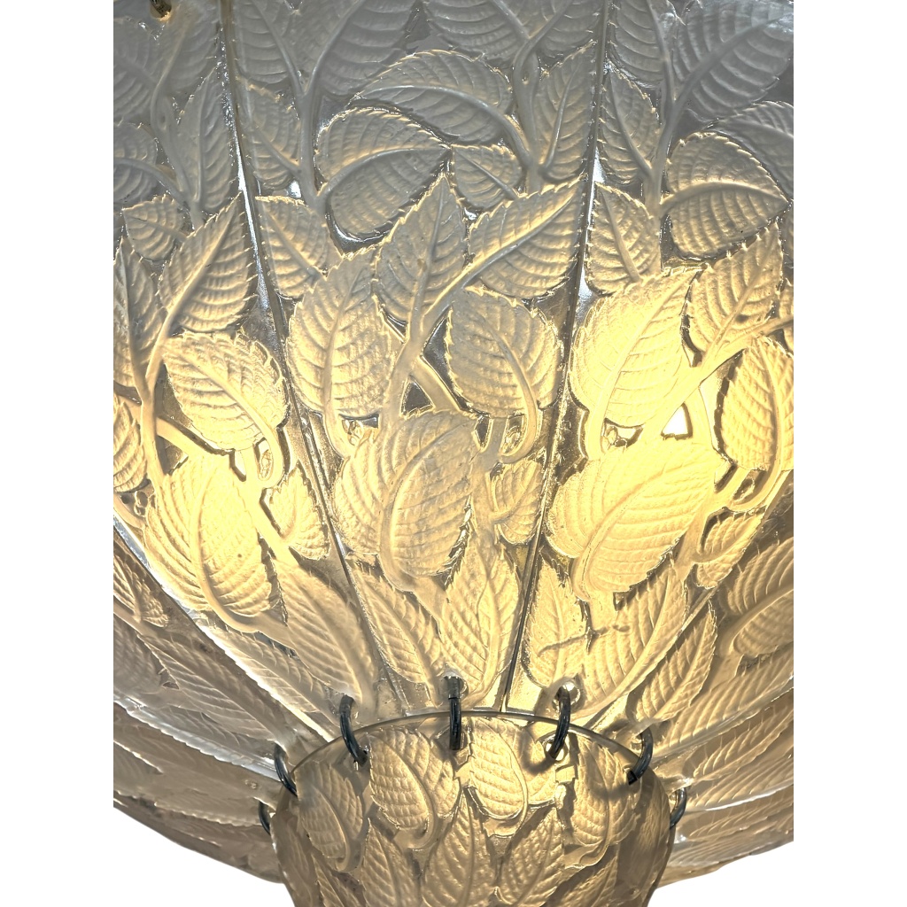 1921 René Lalique – Suspension Feuilles de Charme Verre Blanc 7