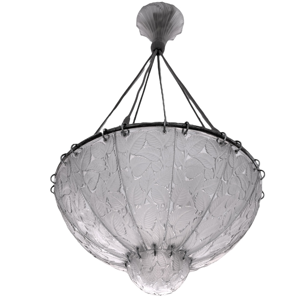 1921 René Lalique – Suspension Feuilles de Charme Verre Blanc 3