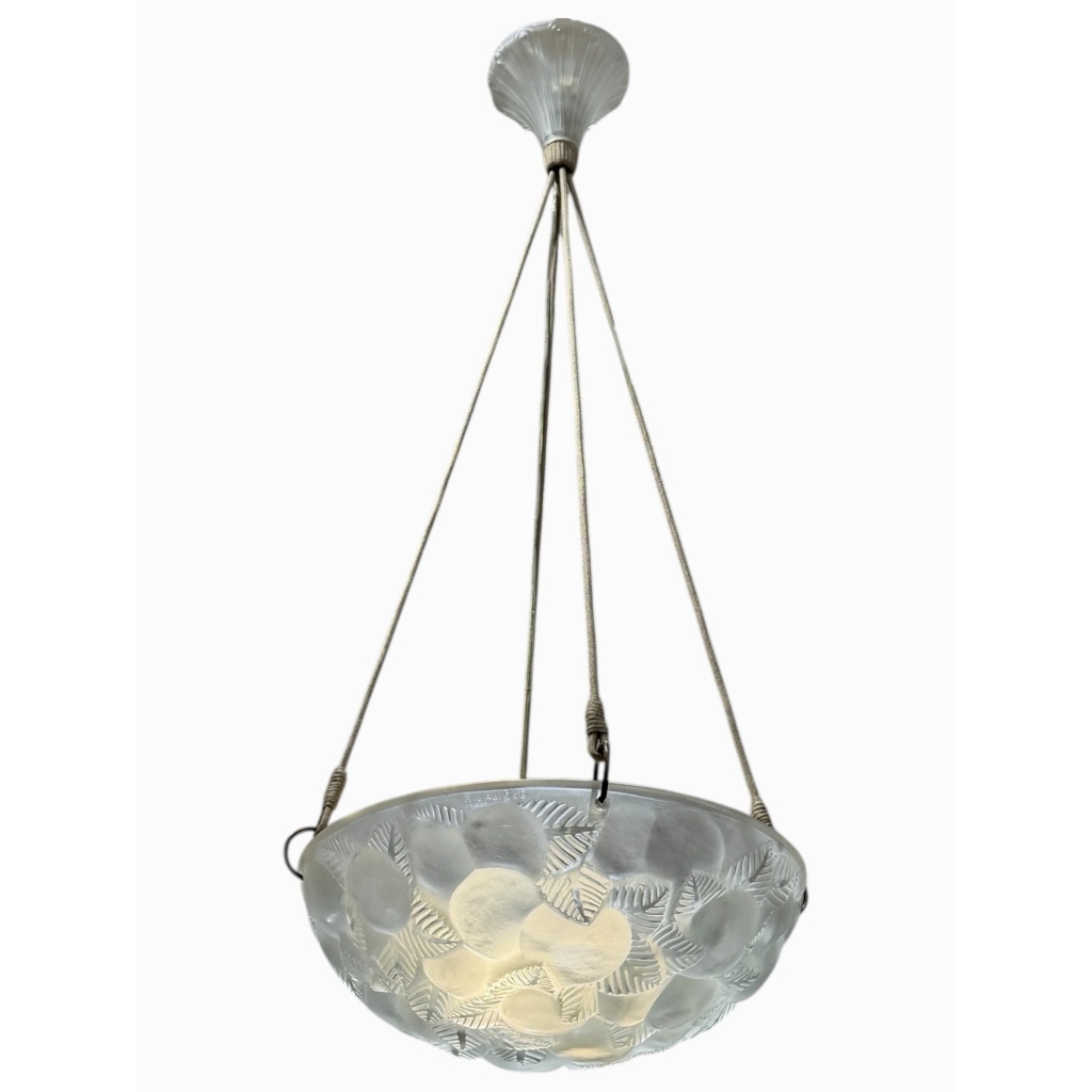 1929 René Lalique – Suspension Plafonnier Lustre Lausanne Verre Blanc 4