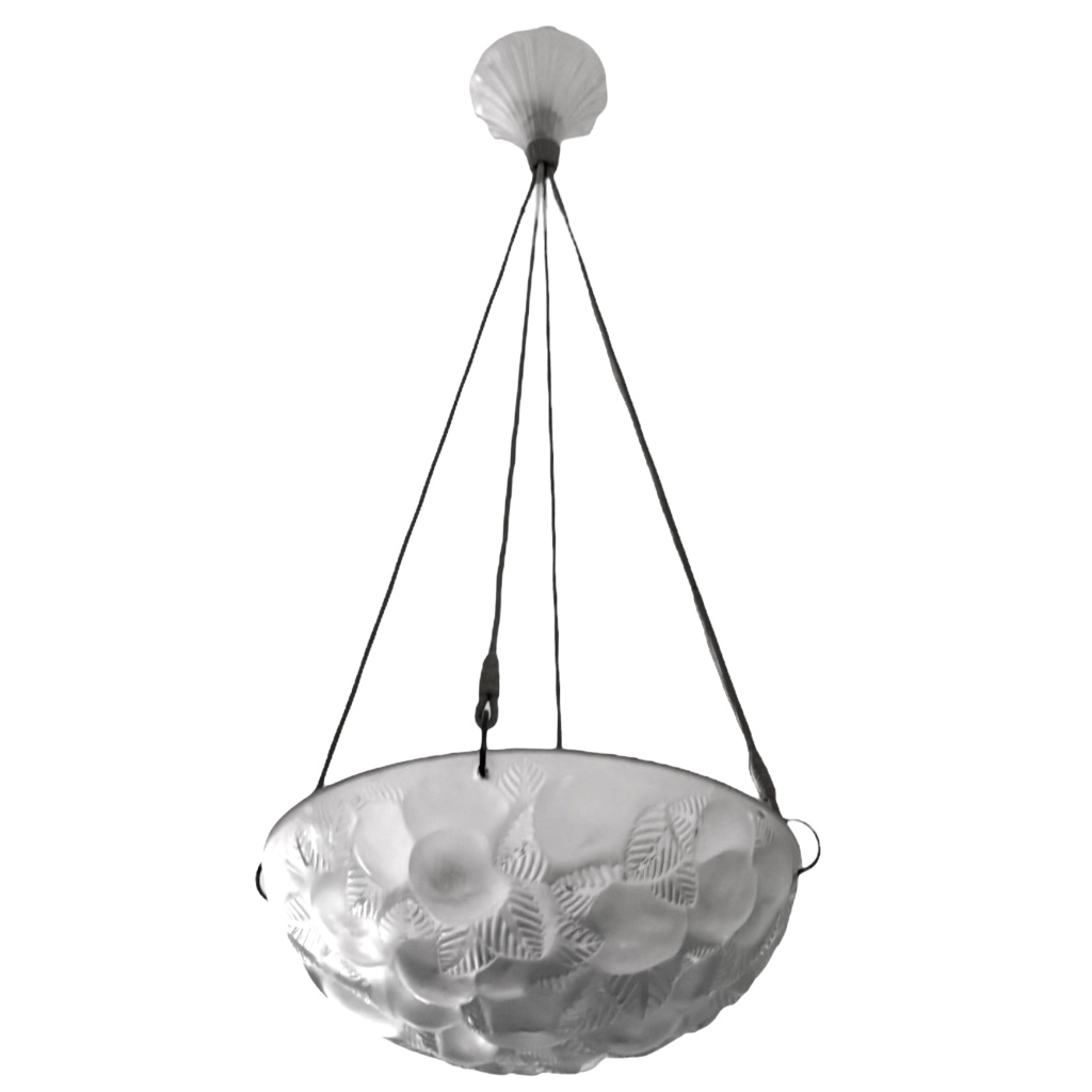 1929 René Lalique – Suspension Plafonnier Lustre Lausanne Verre Blanc 3