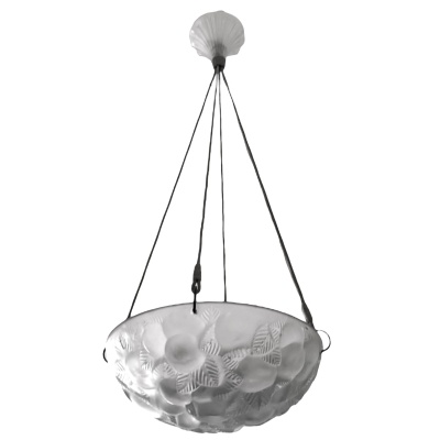 1929 René Lalique – Suspension Plafonnier Lustre Lausanne Verre Blanc