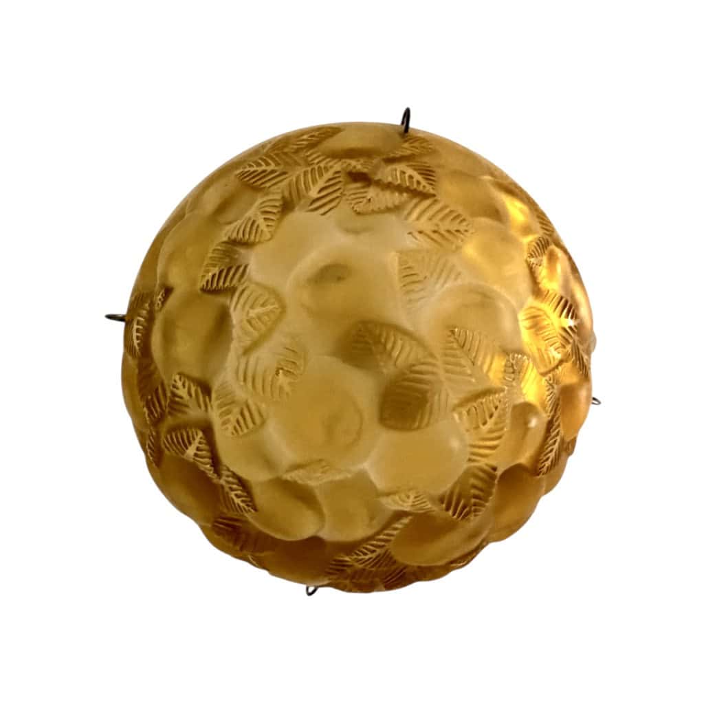 1929 René Lalique – Suspension Plafonnier Lustre Lausanne Verre Jaune Ambré 5