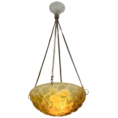 1929 René Lalique – Suspension Plafonnier Lustre Lausanne Verre Jaune Ambré