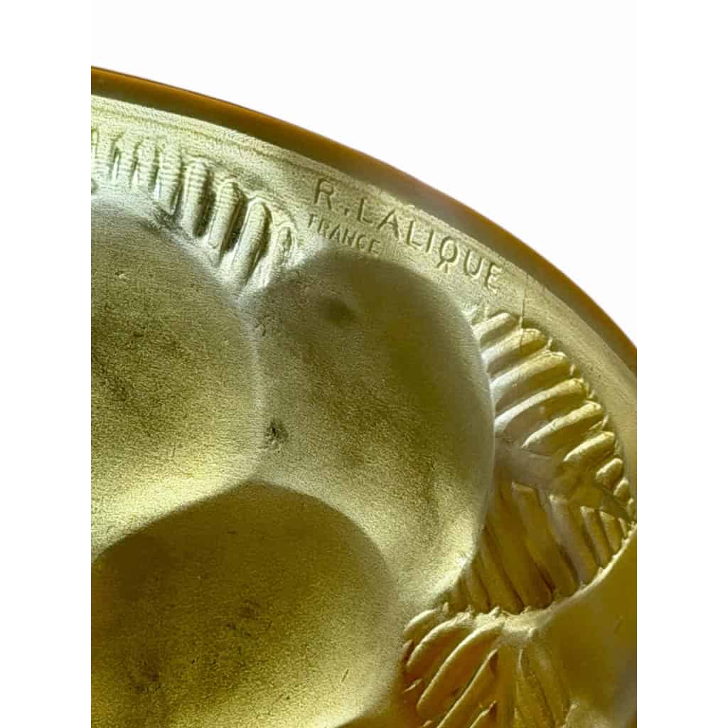 1929 René Lalique – Suspension Plafonnier Lustre Lausanne Verre Jaune Ambré 7