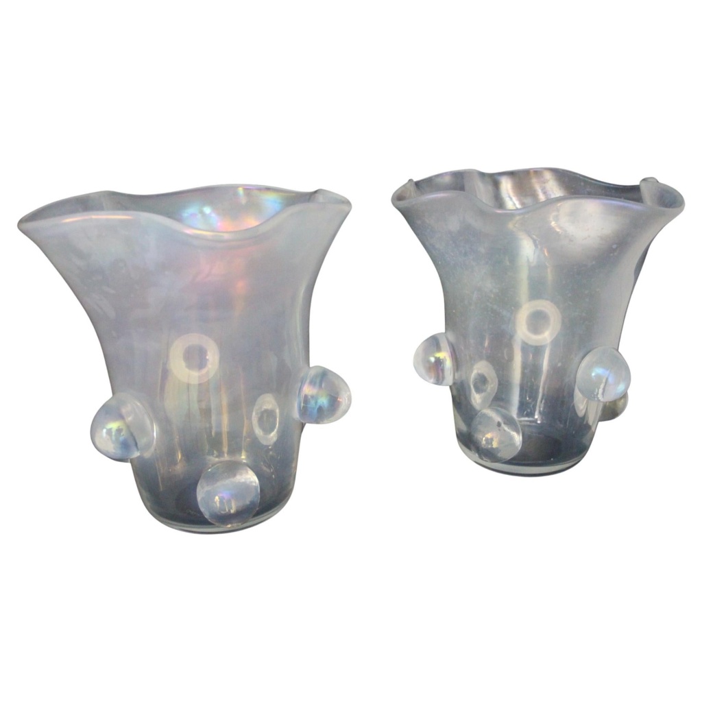 Paire de grands vases Cenedese en verre de Murano irisé 4