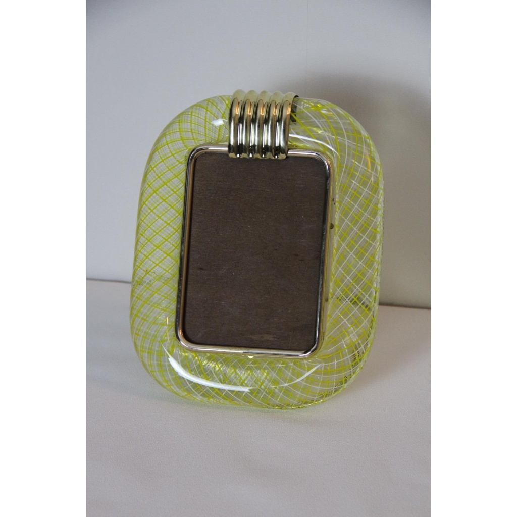 cadre photo Venini verre de Murano jaune filigrané 4