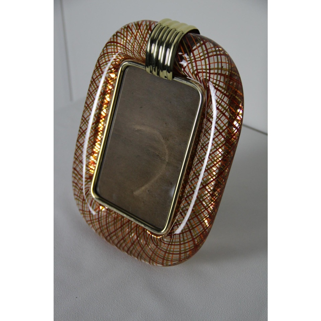 Cadre photo Venini verre de Murano rouge filigrané 4