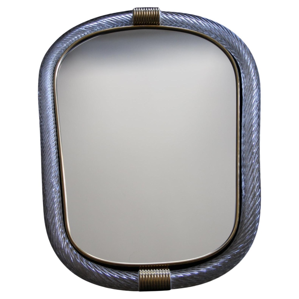 Miroir en verre de Murano blanc torsadé dans le style de Barovier 4