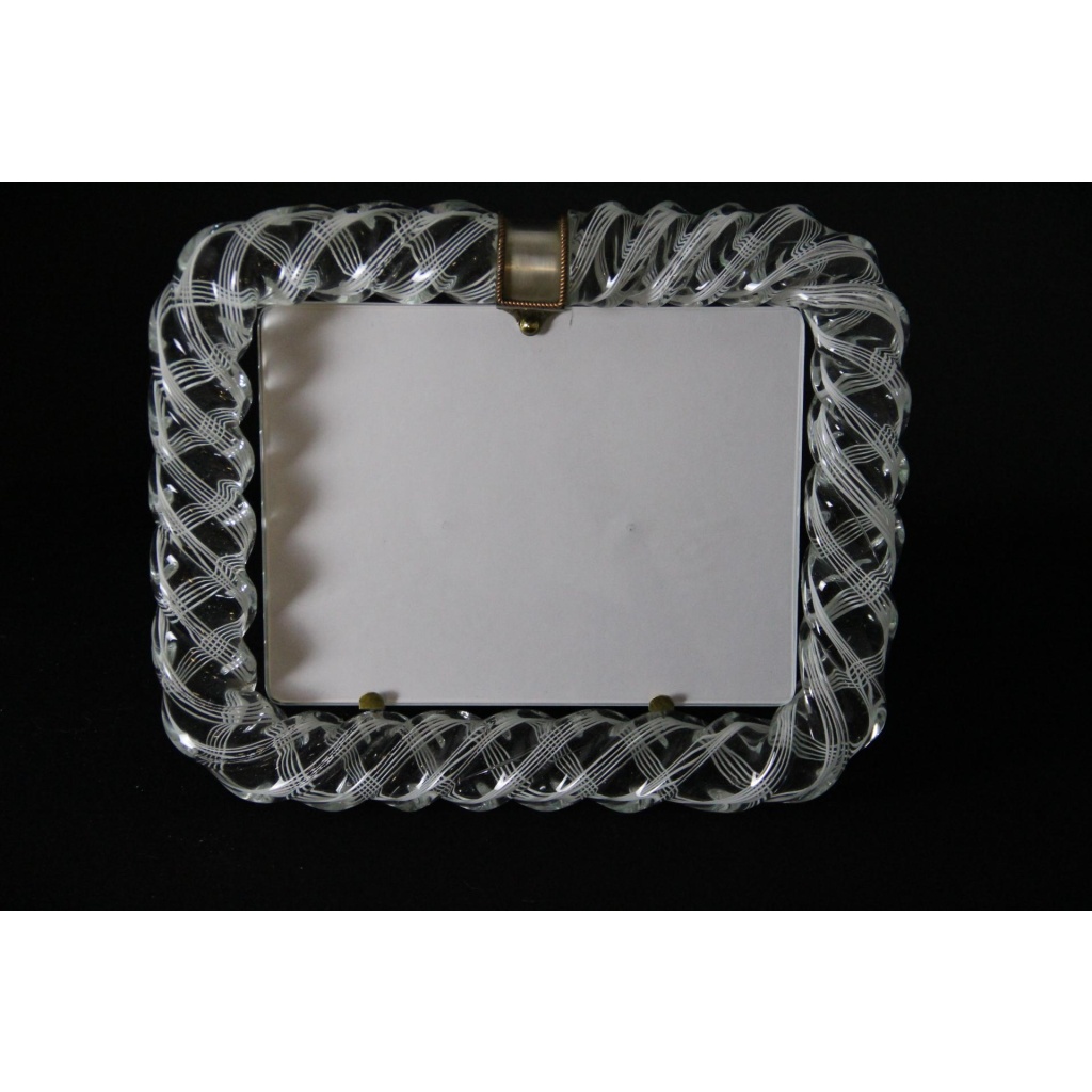 Grand cadre photo en verre de Murano filigrané blanc de Venini 4