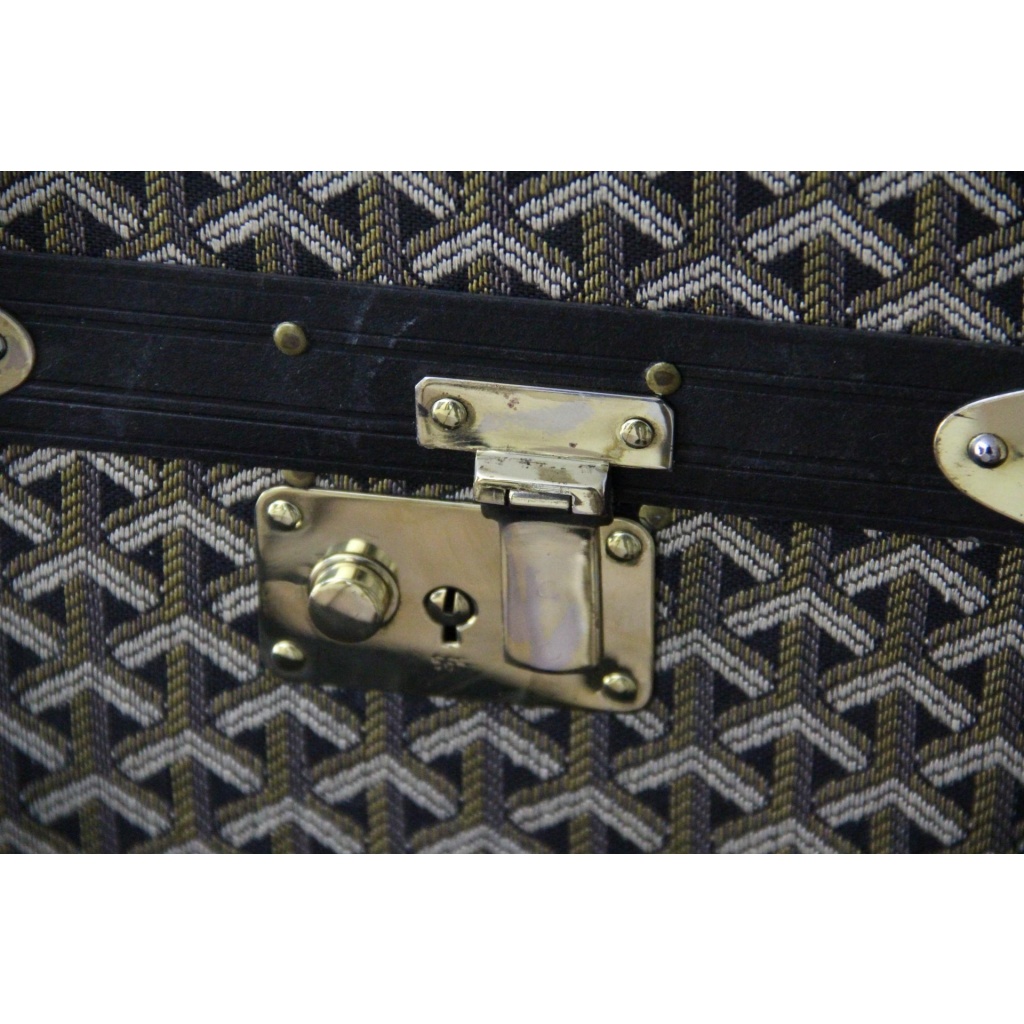 Malle bibliotheque Goyard en toile chevrons des années 1950 4