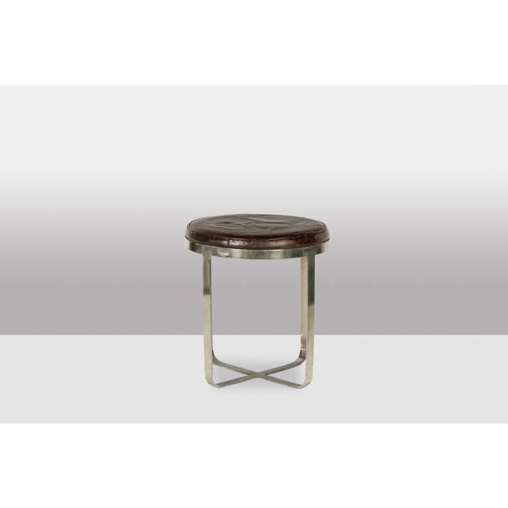 Tabouret rond de style Industriel, en métal et cuir. Années 1970 LS6609 4