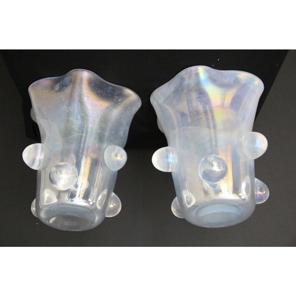 Paire de grands vases Cenedese en verre de Murano irisé 13