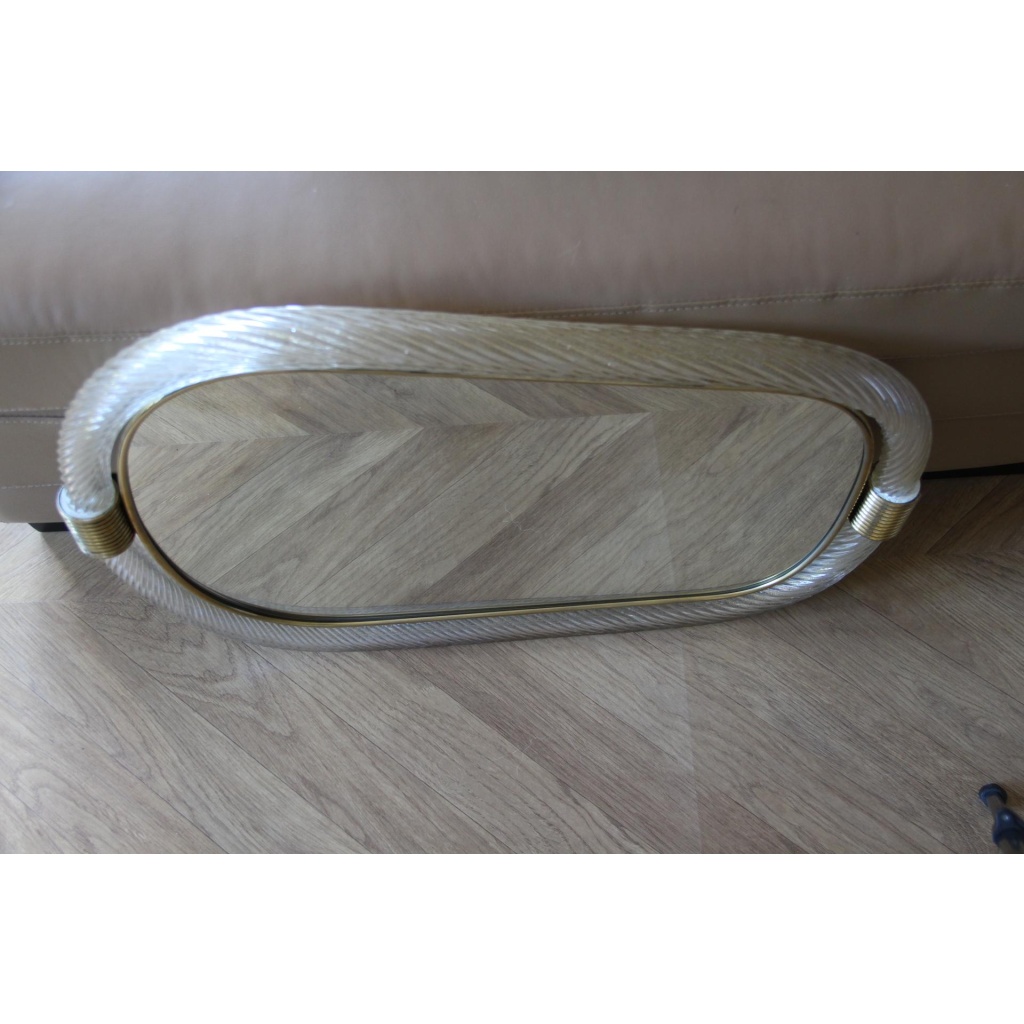 Miroir en verre de Murano blanc torsadé dans le style de Barovier 13