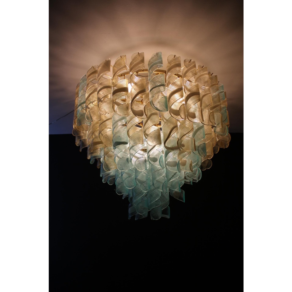 Lustre verre de Murano de style Mazzega bleu et doré 13