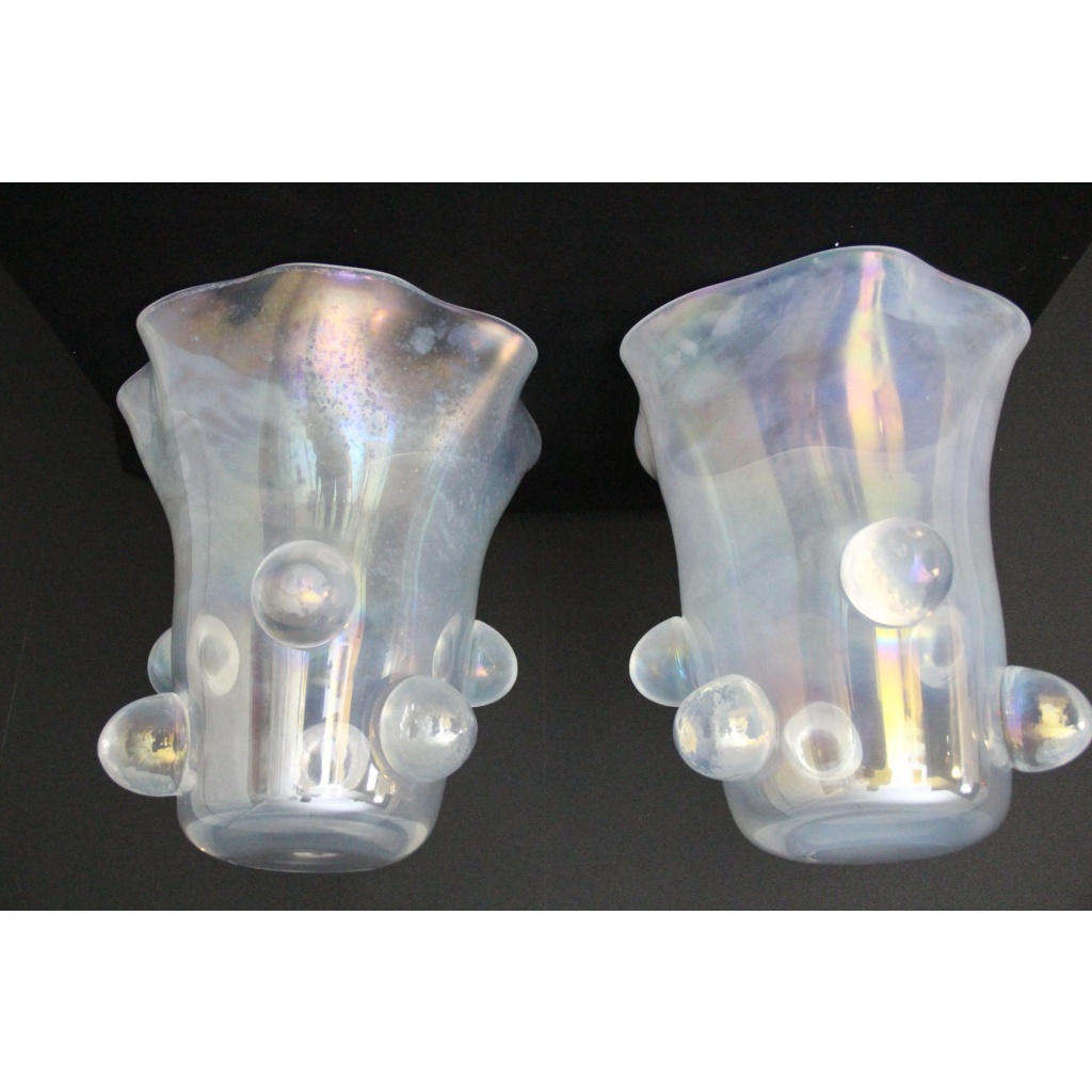 Paire de grands vases Cenedese en verre de Murano irisé 14