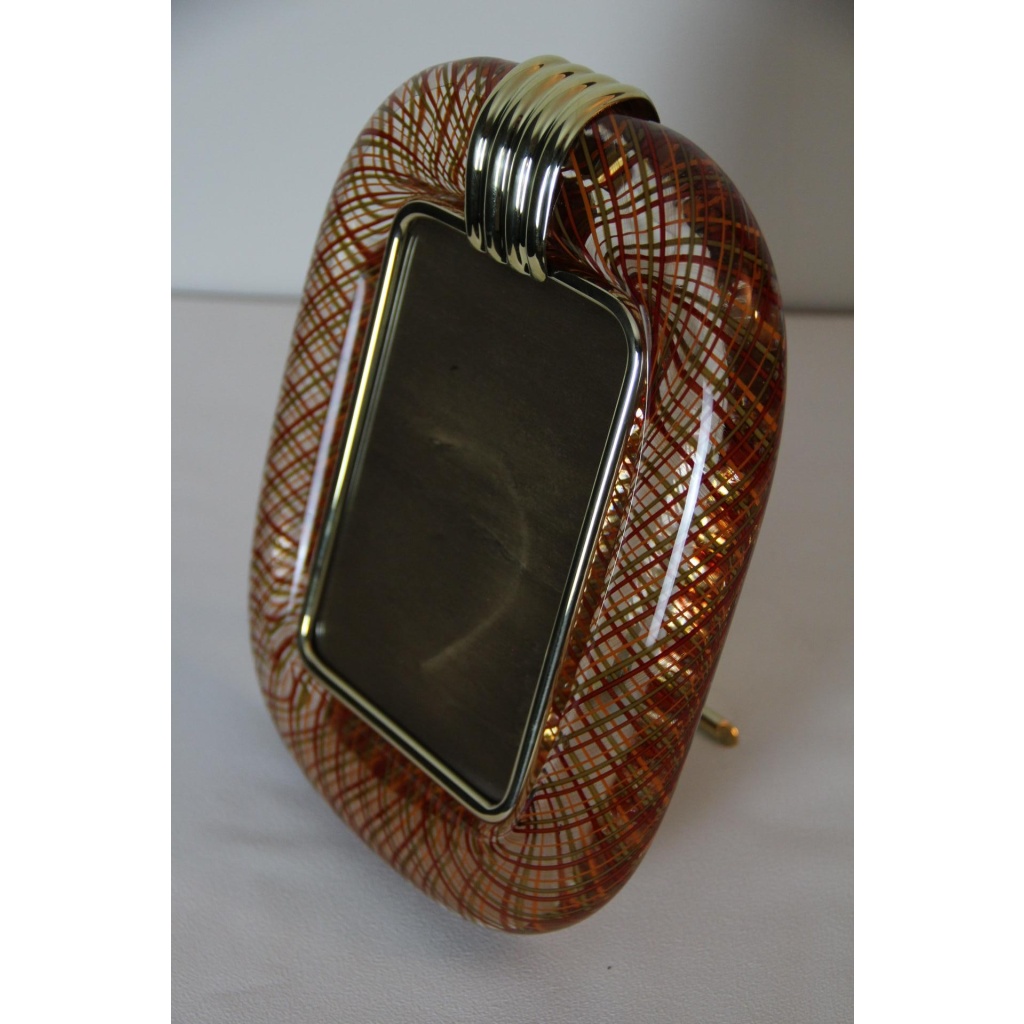 Cadre photo Venini verre de Murano rouge filigrané 14