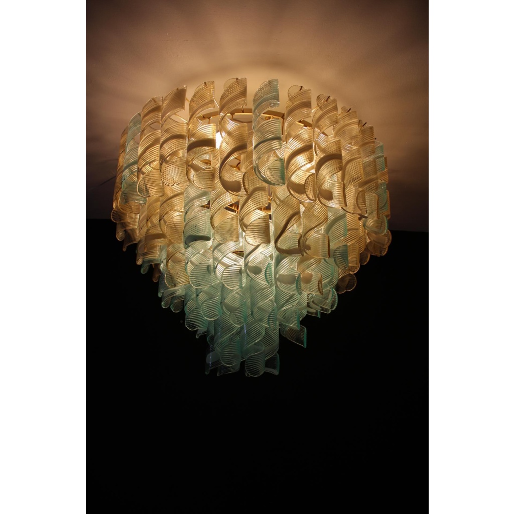 Lustre verre de Murano de style Mazzega bleu et doré 14