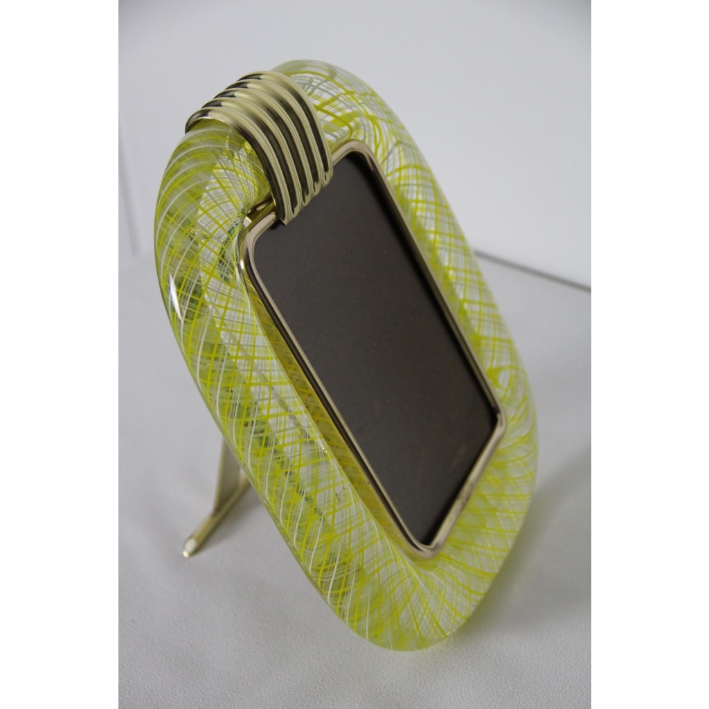 cadre photo Venini verre de Murano jaune filigrané 15
