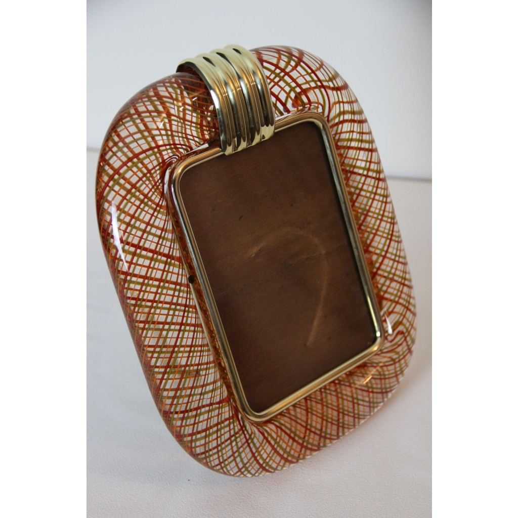 Cadre photo Venini verre de Murano rouge filigrané 15