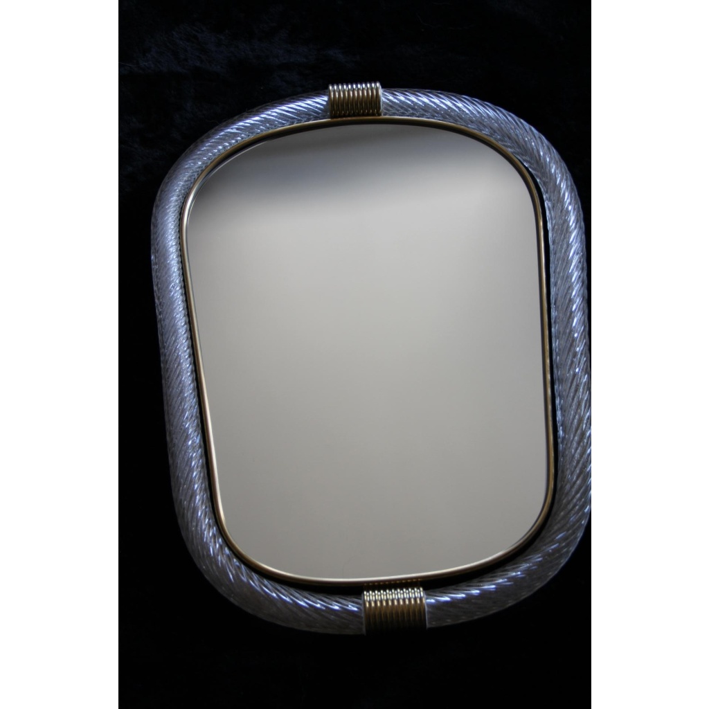 Miroir en verre de Murano blanc torsadé dans le style de Barovier 15