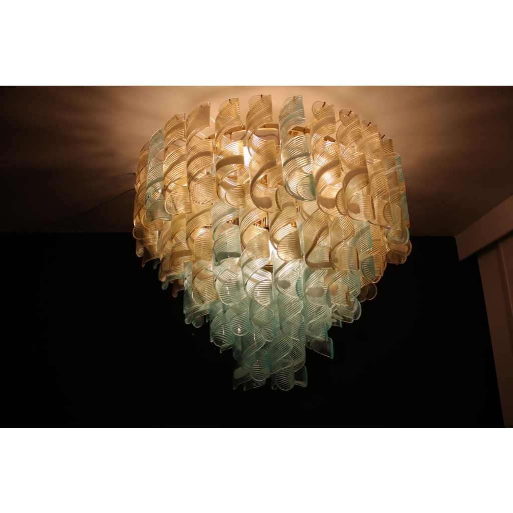 Lustre verre de Murano de style Mazzega bleu et doré 15