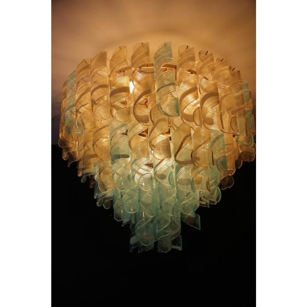 Lustre verre de Murano de style Mazzega bleu et doré 16