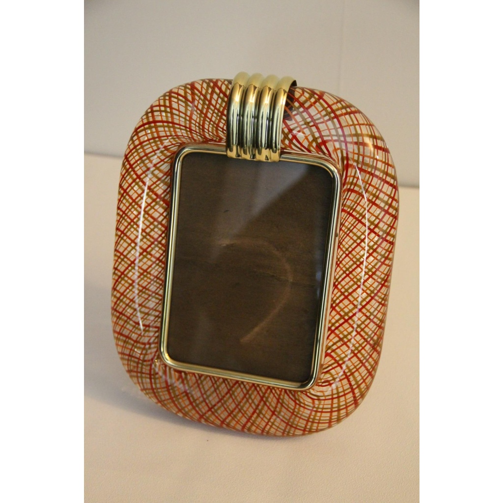 Cadre photo Venini verre de Murano rouge filigrané 16