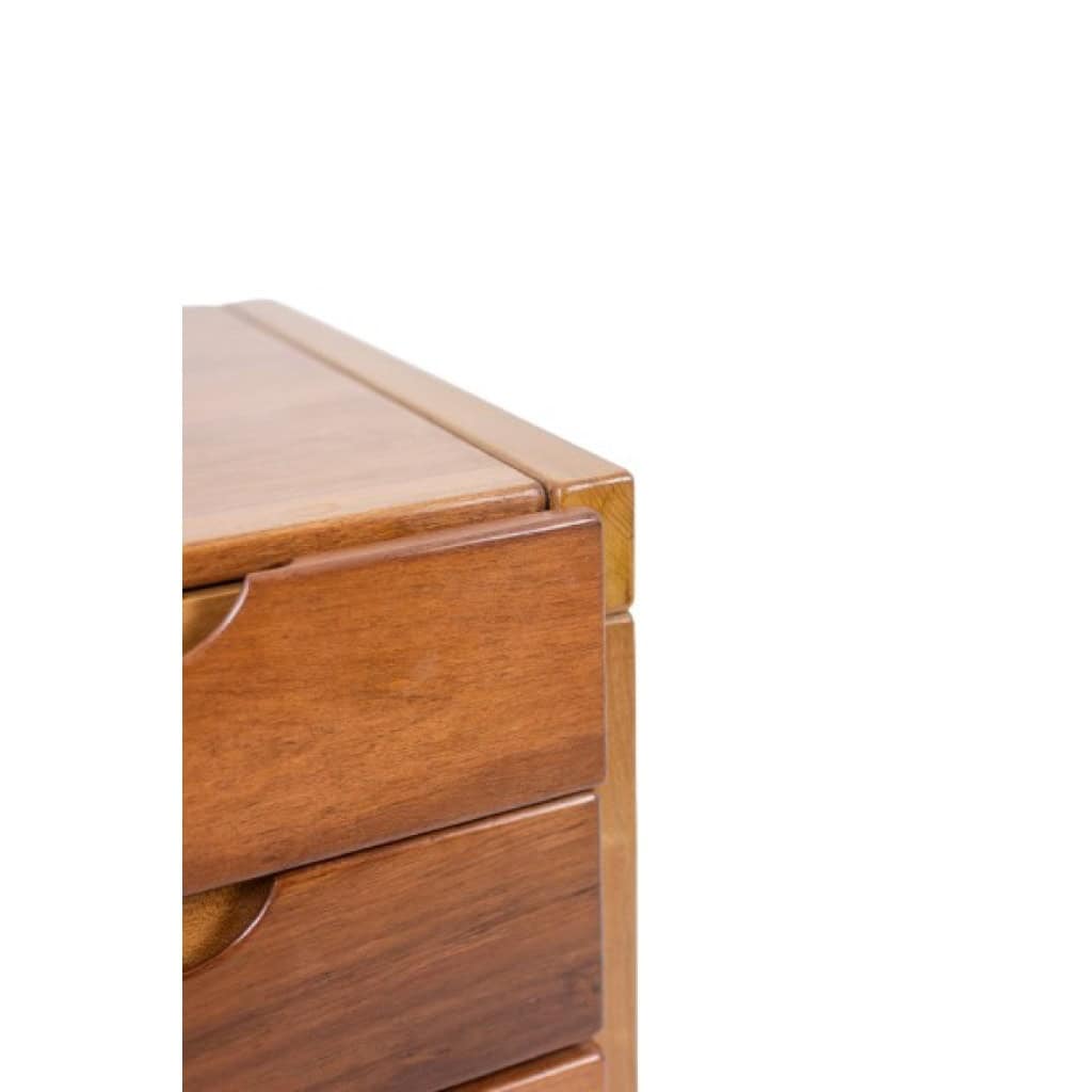 Bureau plat et son caisson en orme, 6 tiroirs en façade. Années 1970 LS6508 17