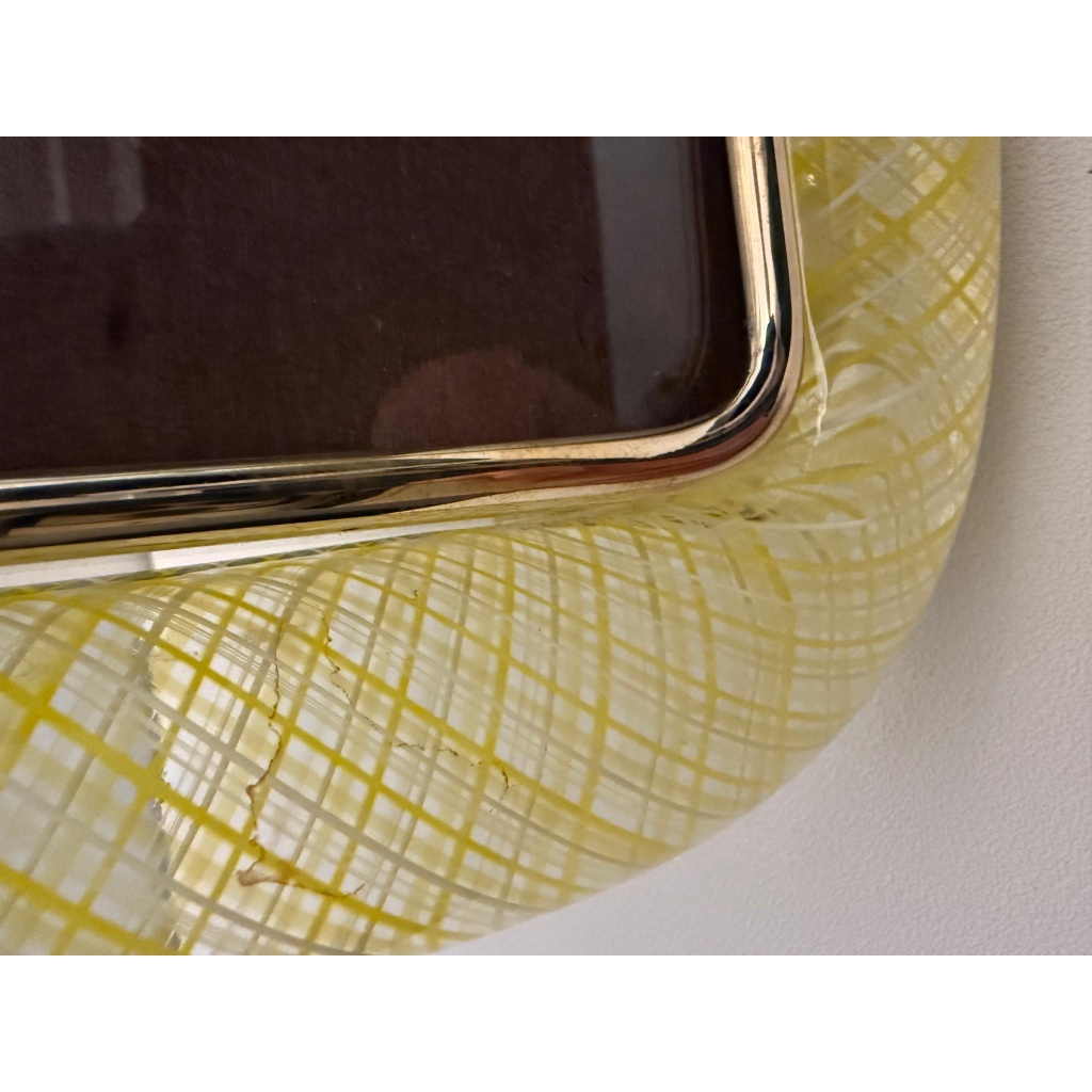 cadre photo Venini verre de Murano jaune filigrané 18