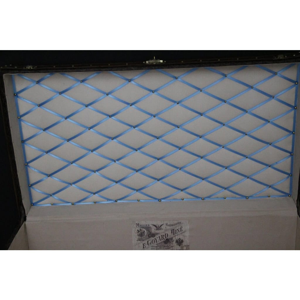 Malle Goyard 100 cm des années 1920’s en toile a chevrons 19