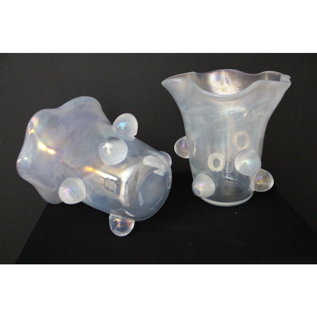 Paire de grands vases Cenedese en verre de Murano irisé 19