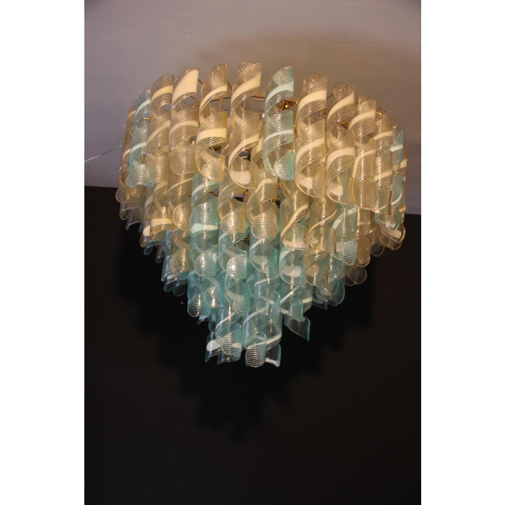 Lustre verre de Murano de style Mazzega bleu et doré 19