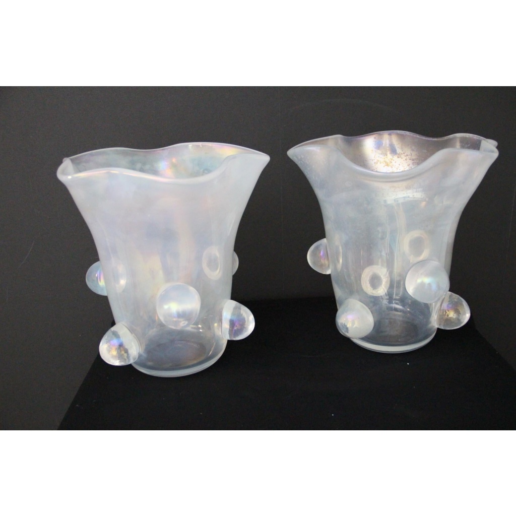 Paire de grands vases Cenedese en verre de Murano irisé 20