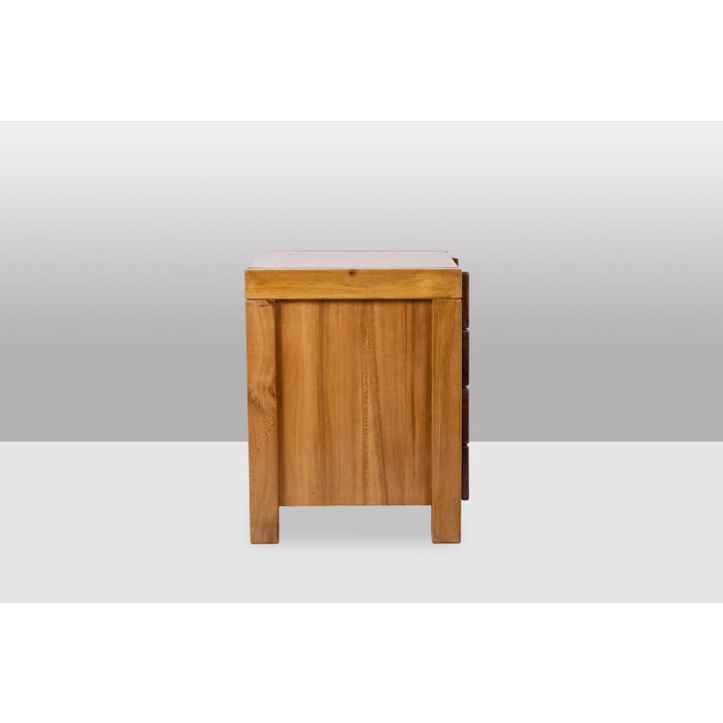Bureau plat et son caisson en orme, 6 tiroirs en façade. Années 1970 LS6508 20