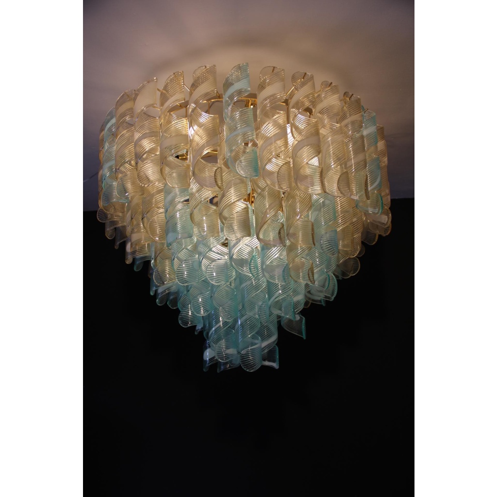Lustre verre de Murano de style Mazzega bleu et doré 20