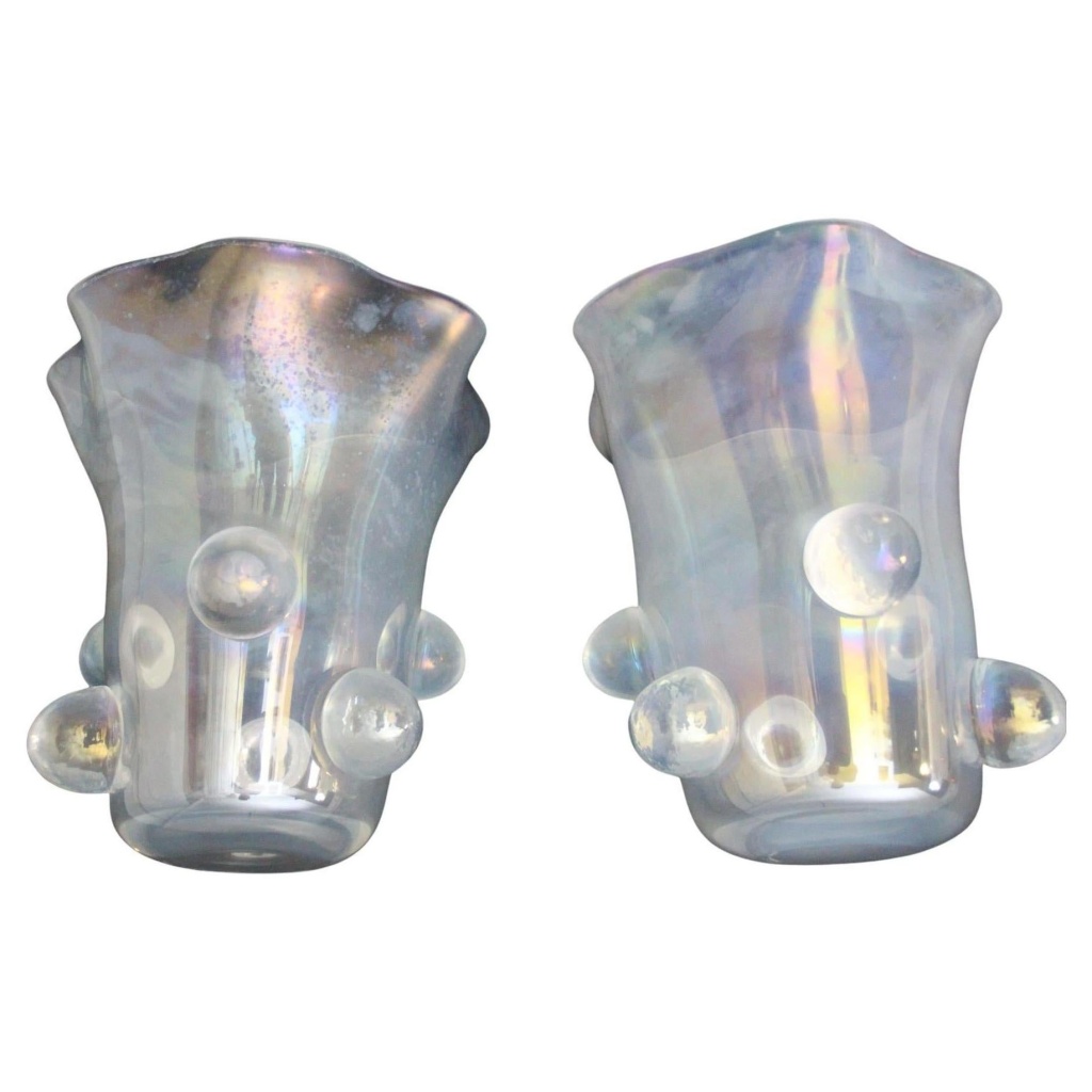 Paire de grands vases Cenedese en verre de Murano irisé 5