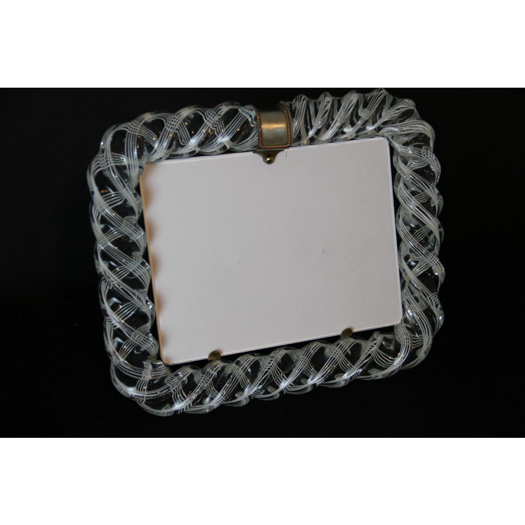 Grand cadre photo en verre de Murano filigrané blanc de Venini 5