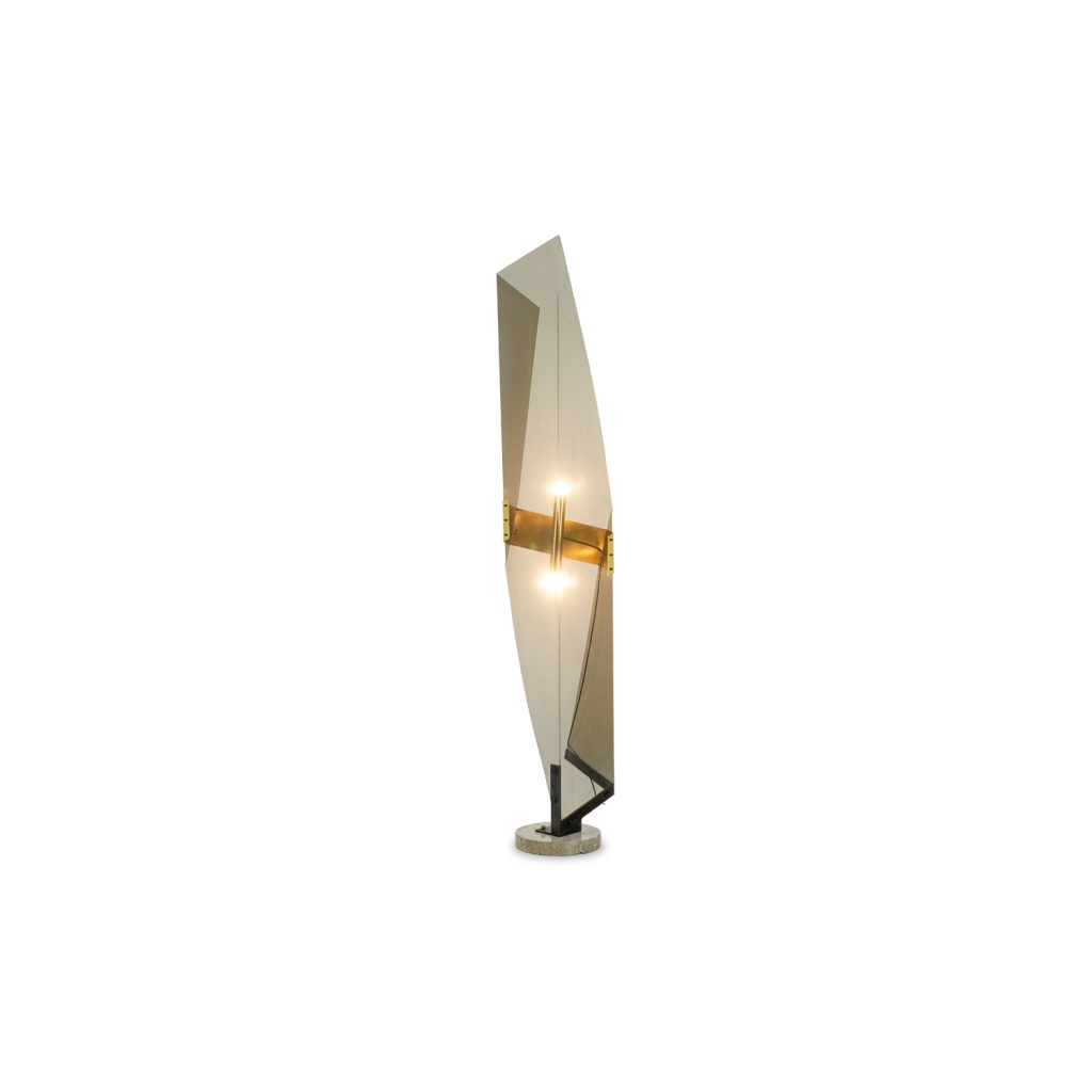 Giuseppe Calonaci, Lampadaire en plexiglass plié fumé. Années 1970 LS64742409Z 6