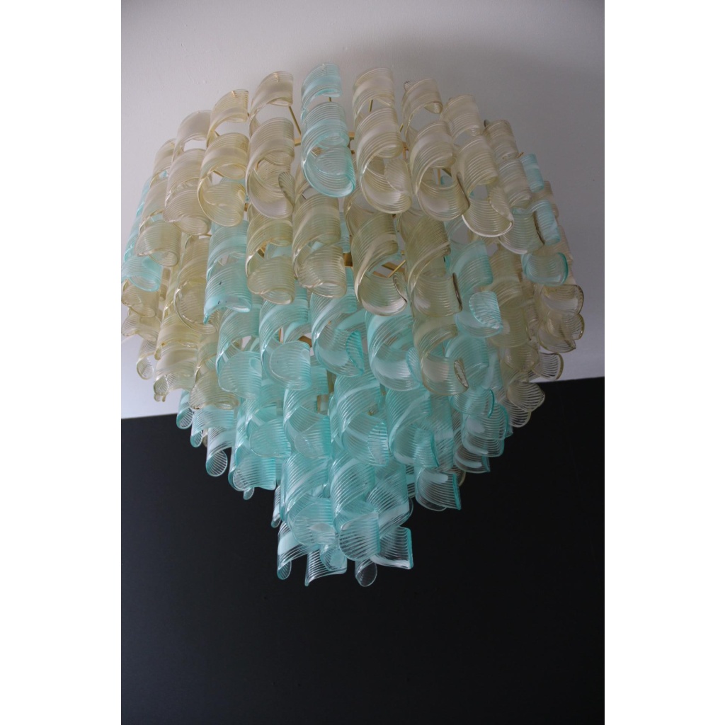 Lustre verre de Murano de style Mazzega bleu et doré 6