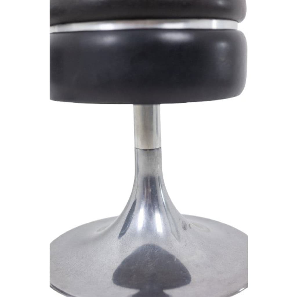 Black cylindrical low stool, steel base. 1970s LS6567 6